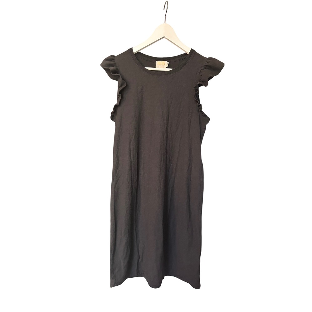 Nation LTD Womens Ruffle Sleeve T-Shirt Dress Black Size‎ M Jersey Knit
